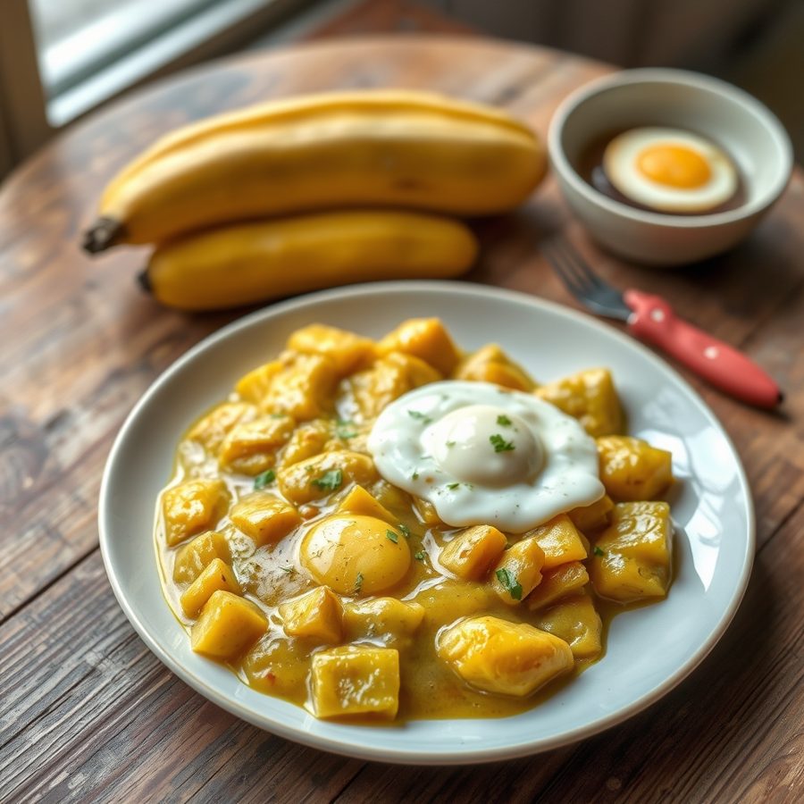 Boiled Plantain and Garden Egg Sauce