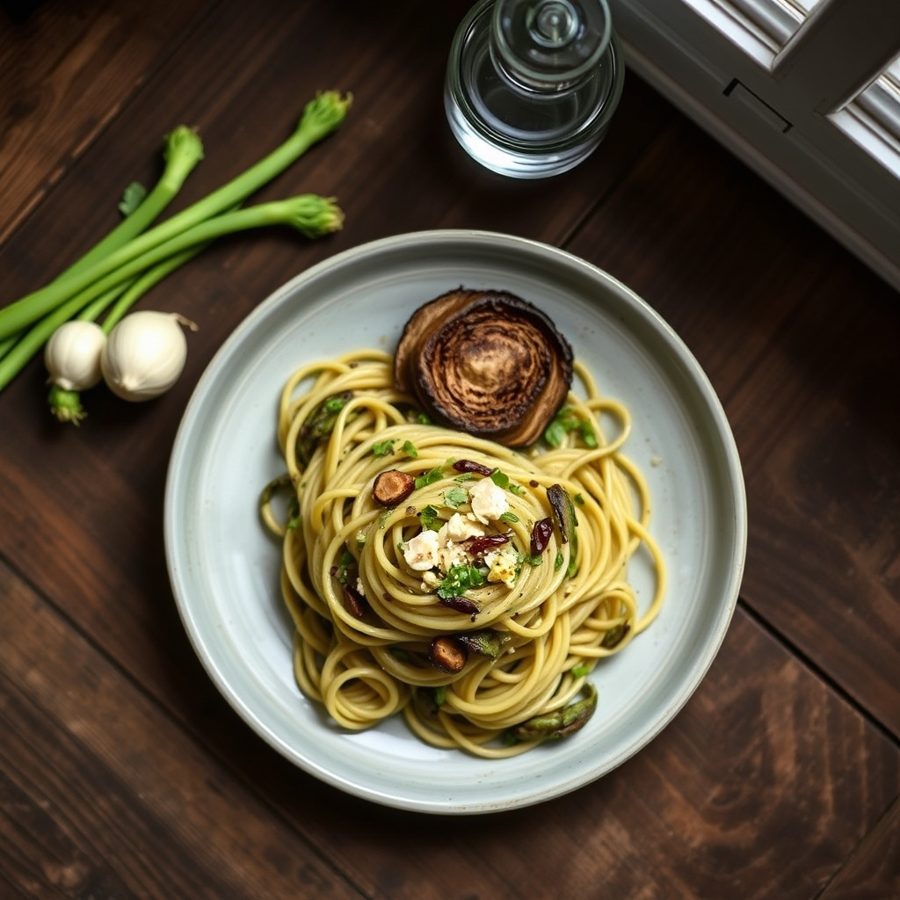 Fiddlehead-Portobello Linguine