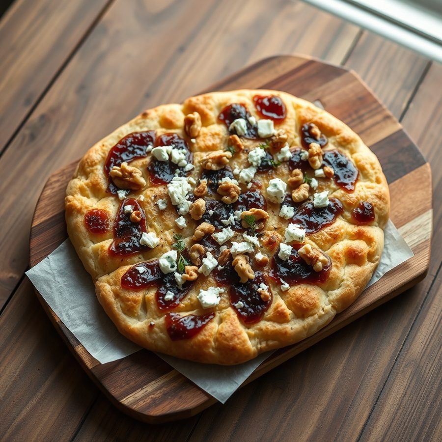 Focaccia with Onion Marmalade, Blue Cheese, and Walnuts