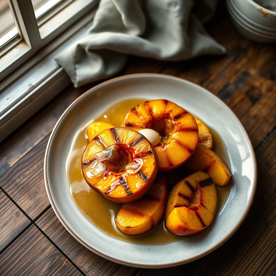 Grilled Peaches with Vanilla Maple Sauce