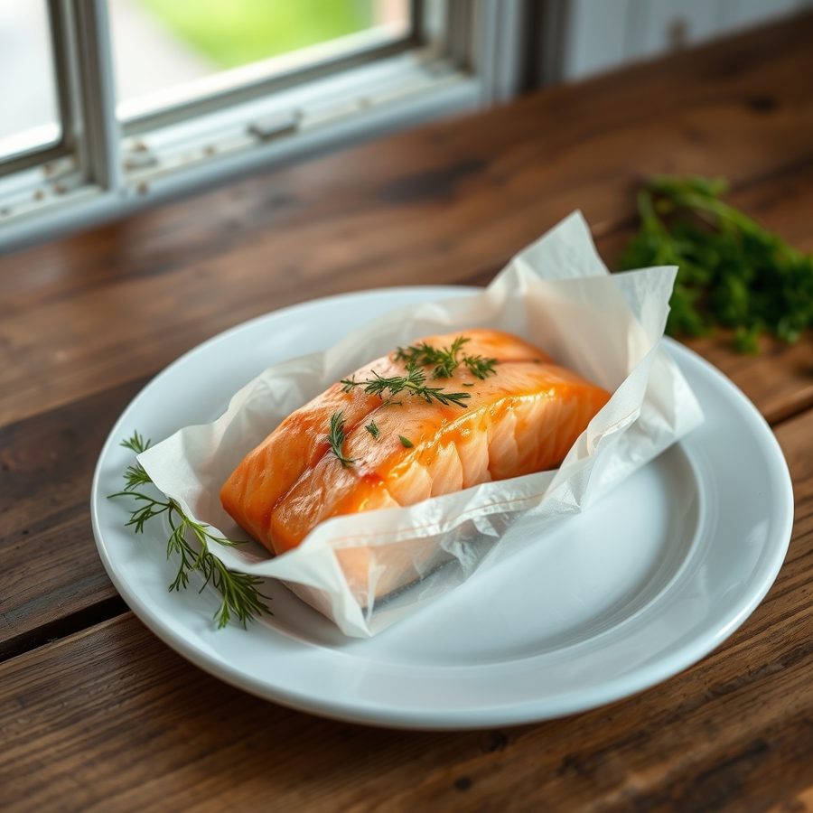 Microwave Salmon in a Parchment Envelope