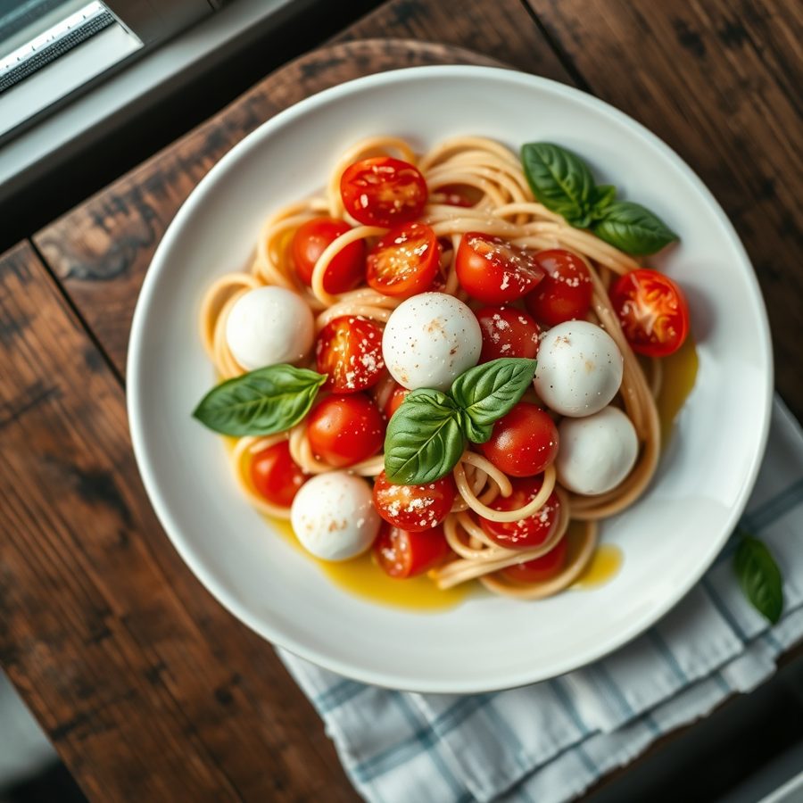Mozzarella Pasta with Tomato and Basil
