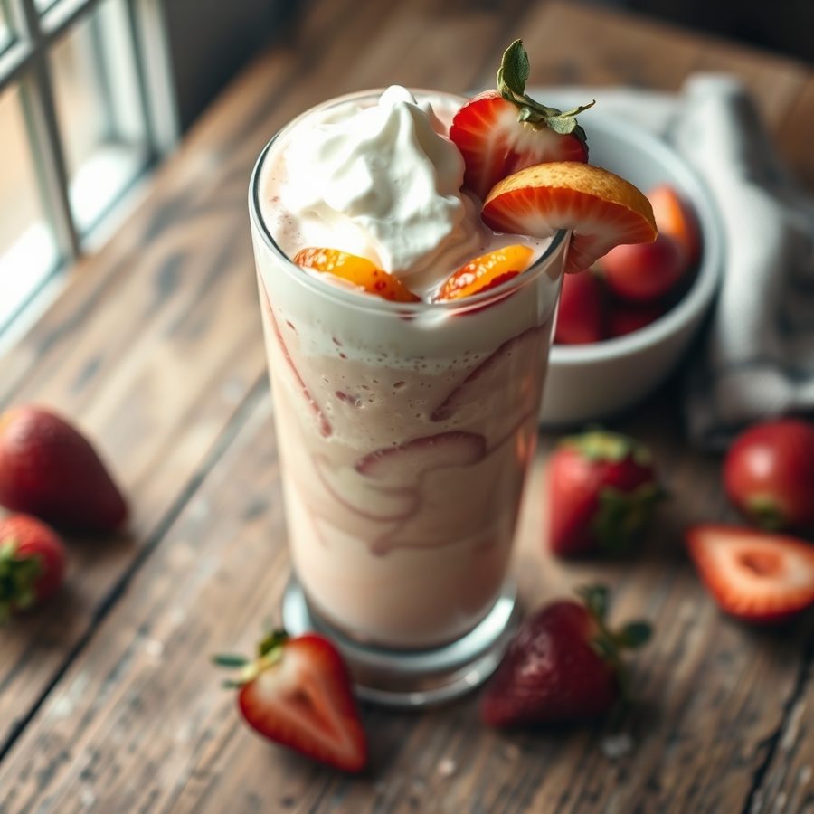 Peach, Strawberry and Ice Cream Smoothie