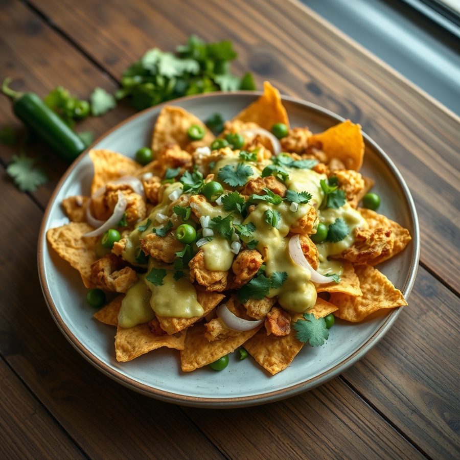 Roasted Chicken Nachos With Green Chili-Cheese Sauce