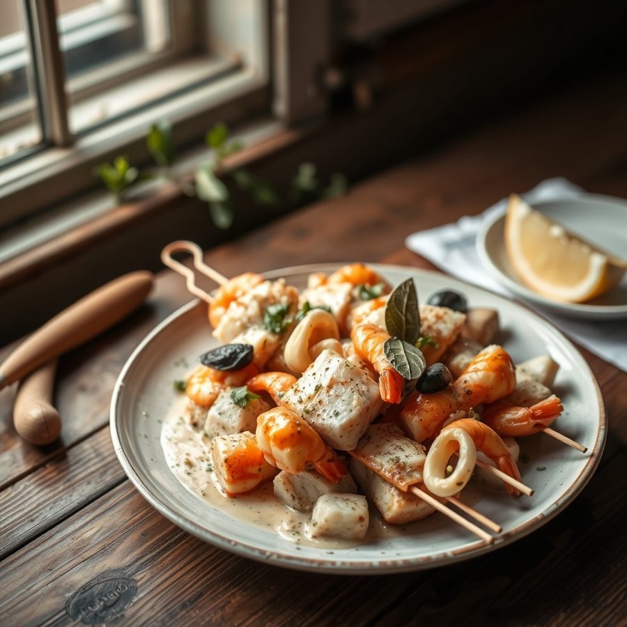 Seafood Kebabs with Zhoug Sauce