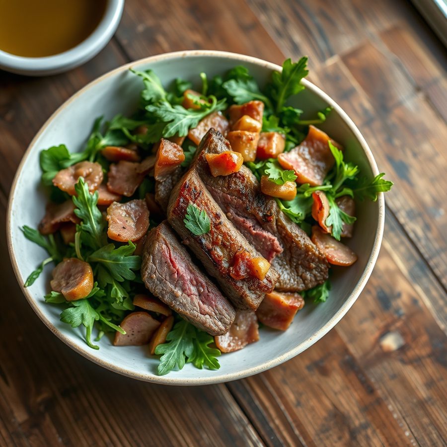 Steak, Bacon, and Arugula Salad